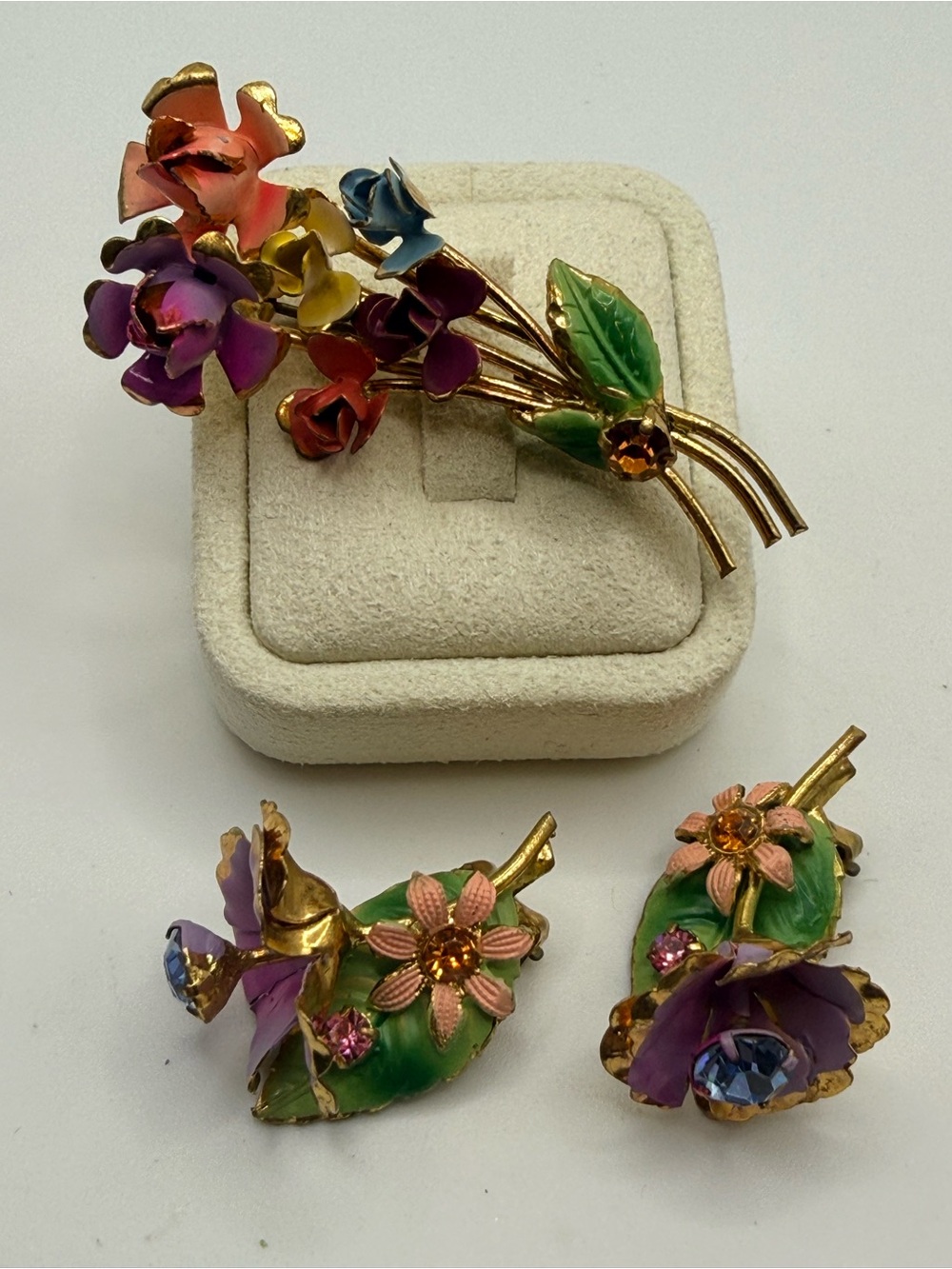 Vintage 1950s Austria Crystal Brooch and Earring‎ Set